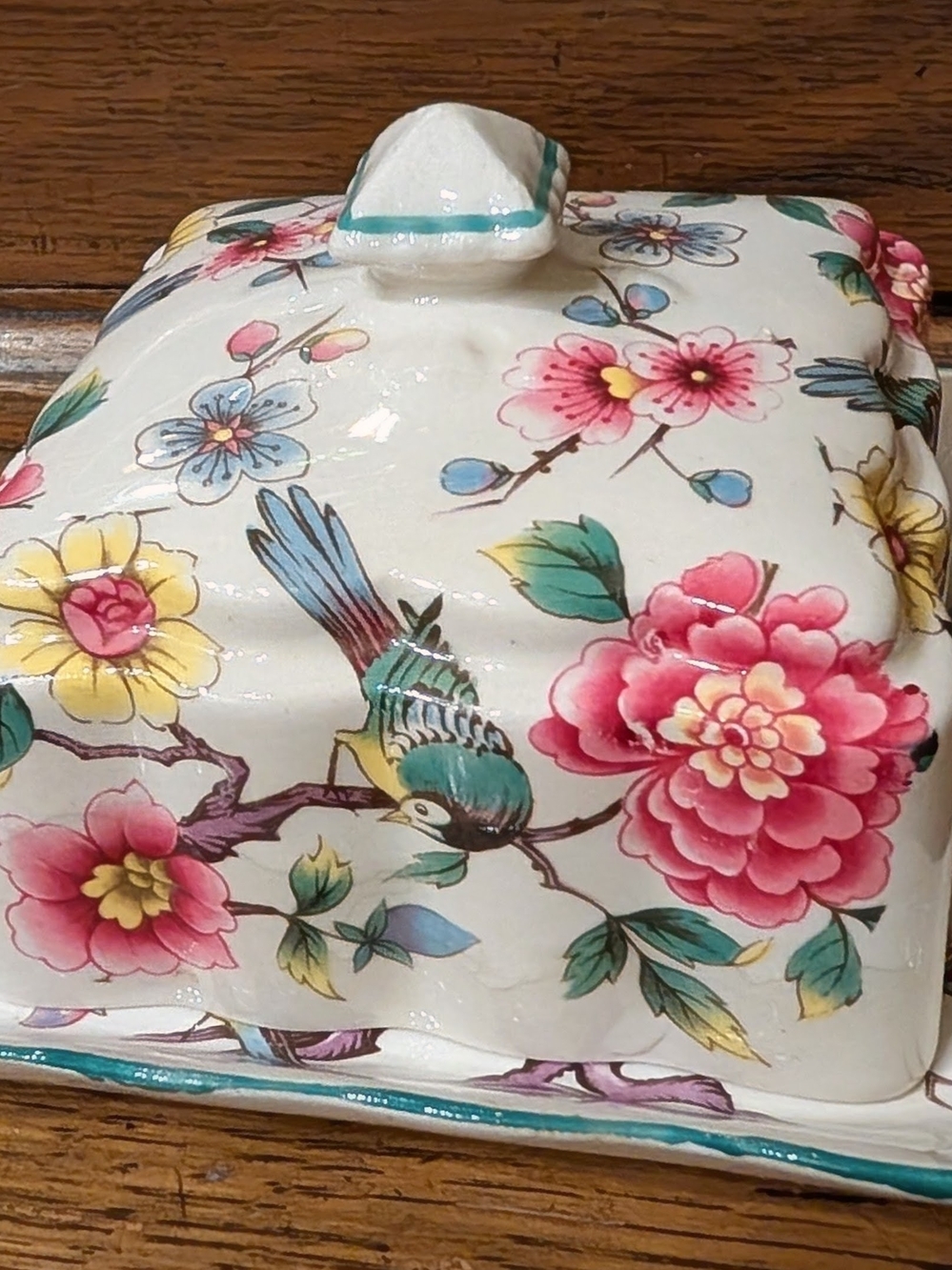 1950s Old Foley James Kent Butter Dish Made England "Chinese Rose" Staffordshire